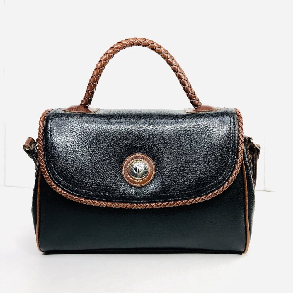 Vtg Carryland USA Leather Purse Black Brown Shoulder Crossbody Bag Woven Handle - Picture 2 of 13